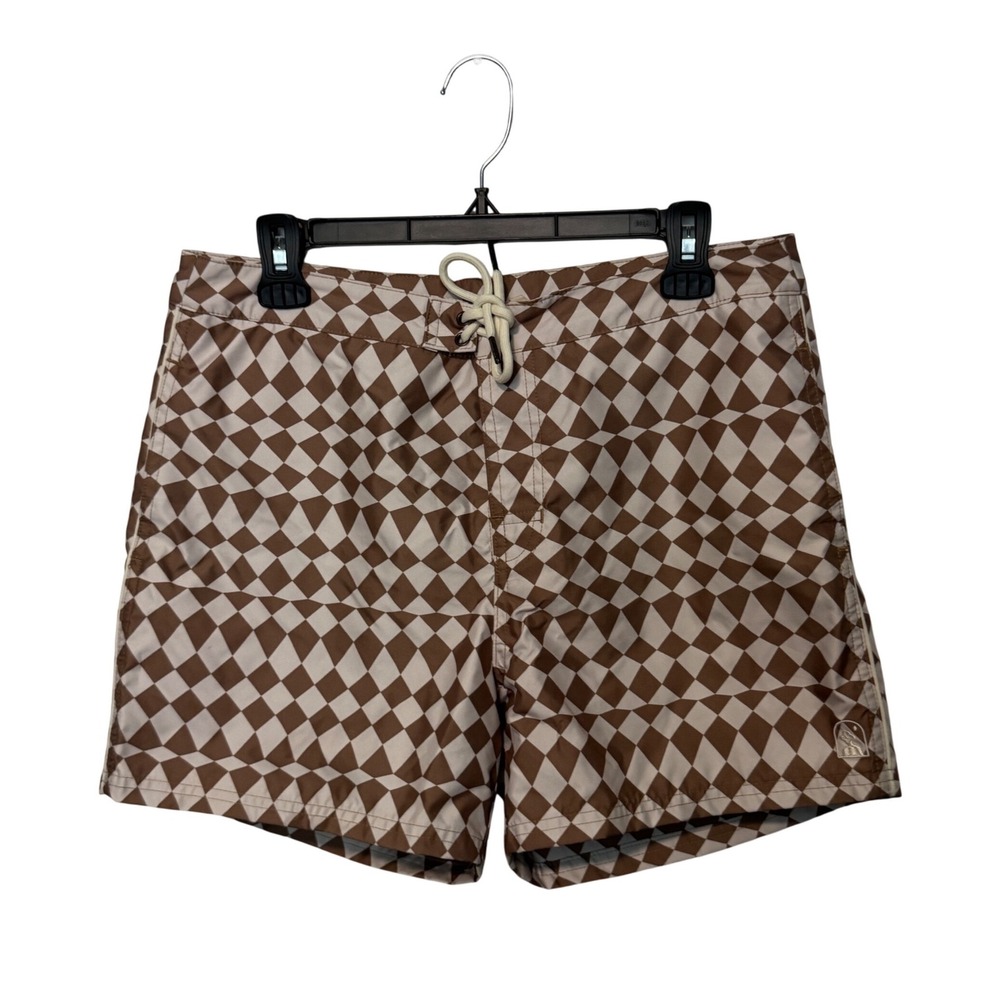Dandy Del Mar Riviera Trunks Mens 32 Brown Diamond Print Swim Shorts Cabana